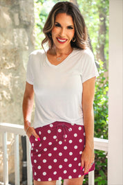Burgundy Polka Dot Skort
