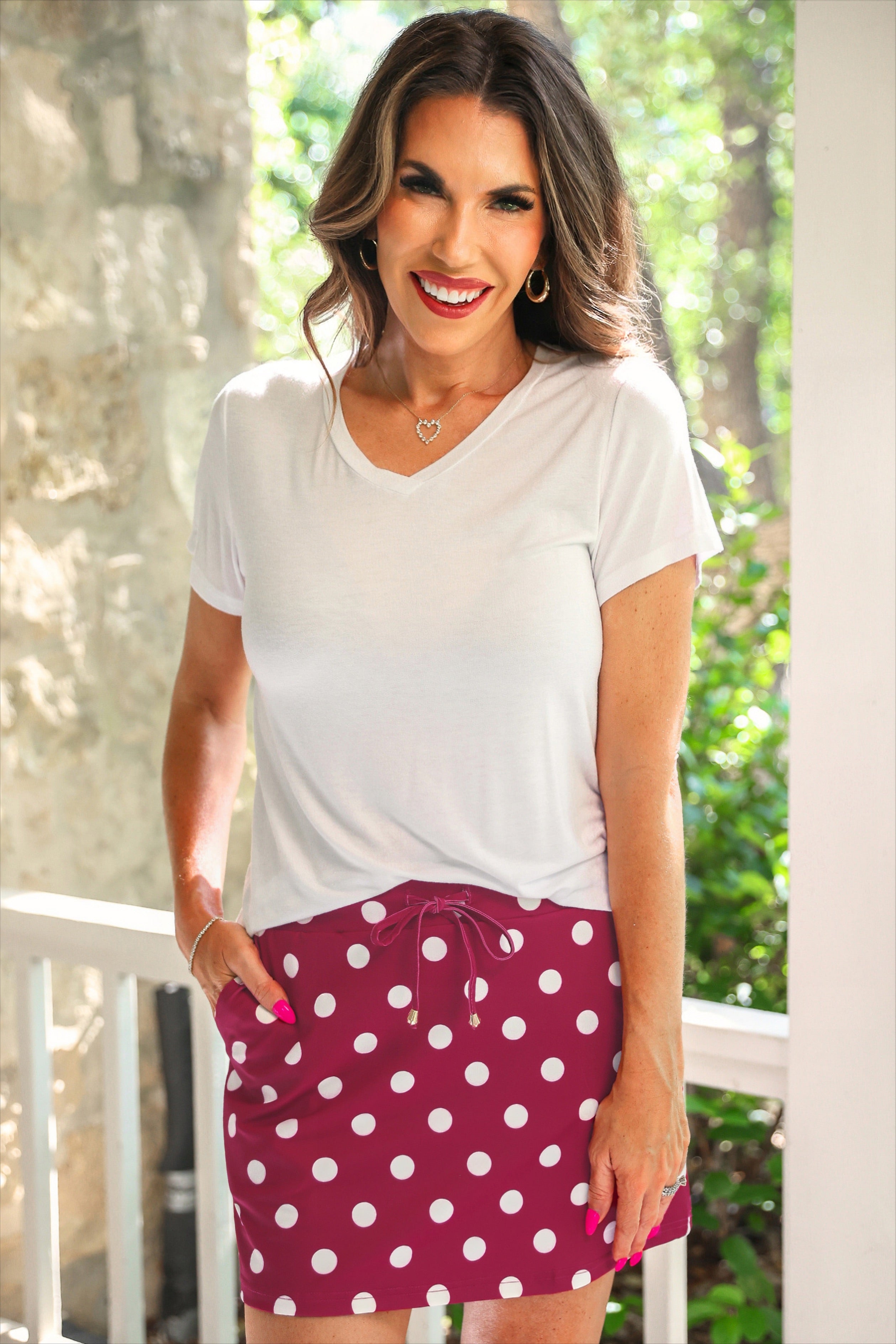 Burgundy Polka Dot Skort