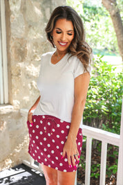 Burgundy Polka Dot Skort