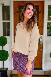 Levi Ribbed Quarter Zip Pullover- Taupe