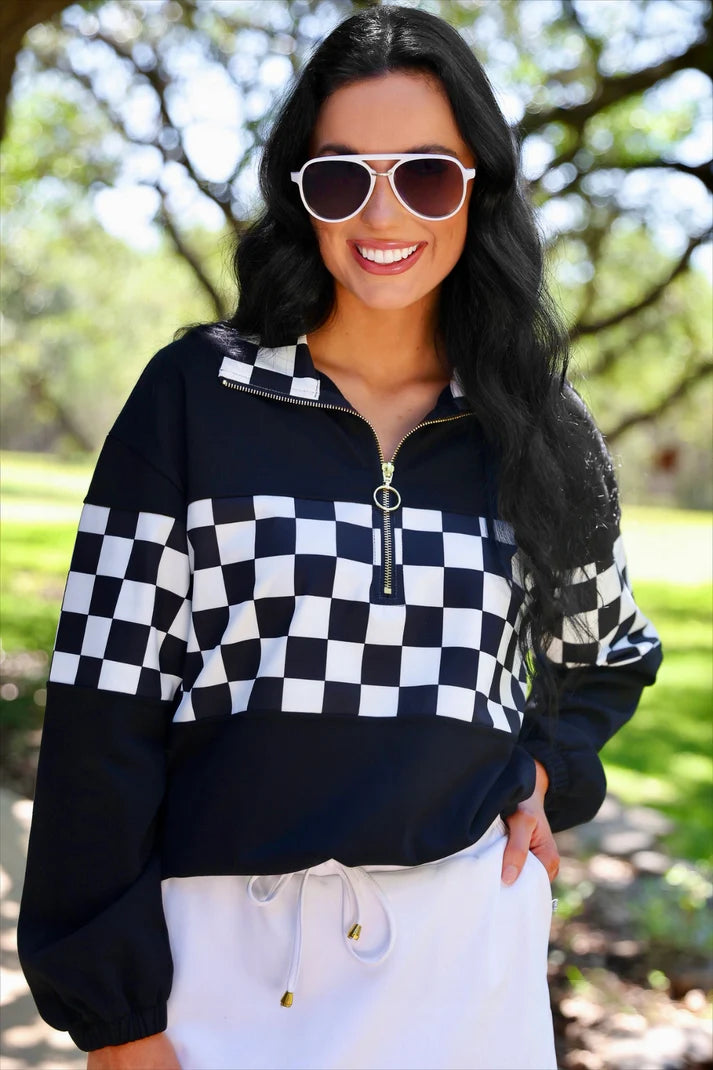 Jess Lea Black Checkered 1/4 Zip Pullover