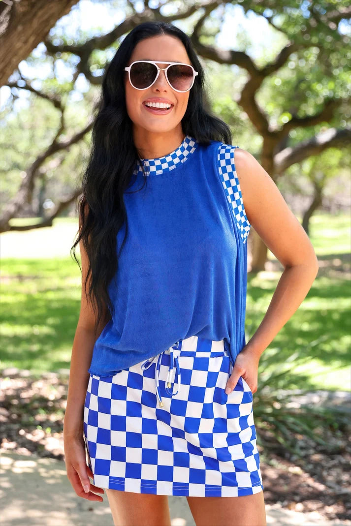 Jess Lea Checkmate Ribbed Tank Blue