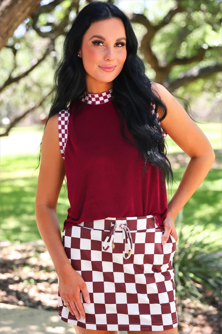 Jess Lea Checkmate Ribbed Tank Maroon