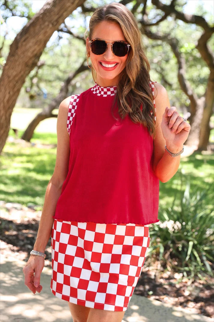 Jess Lea Checkmate Ribbed Tank Red