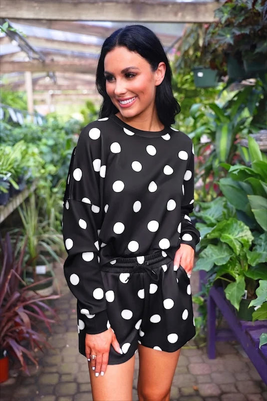 Luna Luxe Pullover Set Black and White Polka Dot