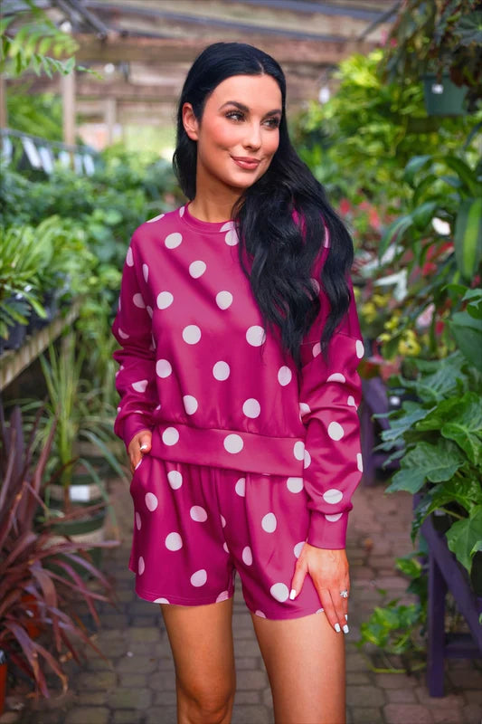 Luna Luxe Pullover Set Pink Polka Dot