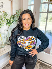 Long Sleeve Black Halloween RibCage Graphic Top