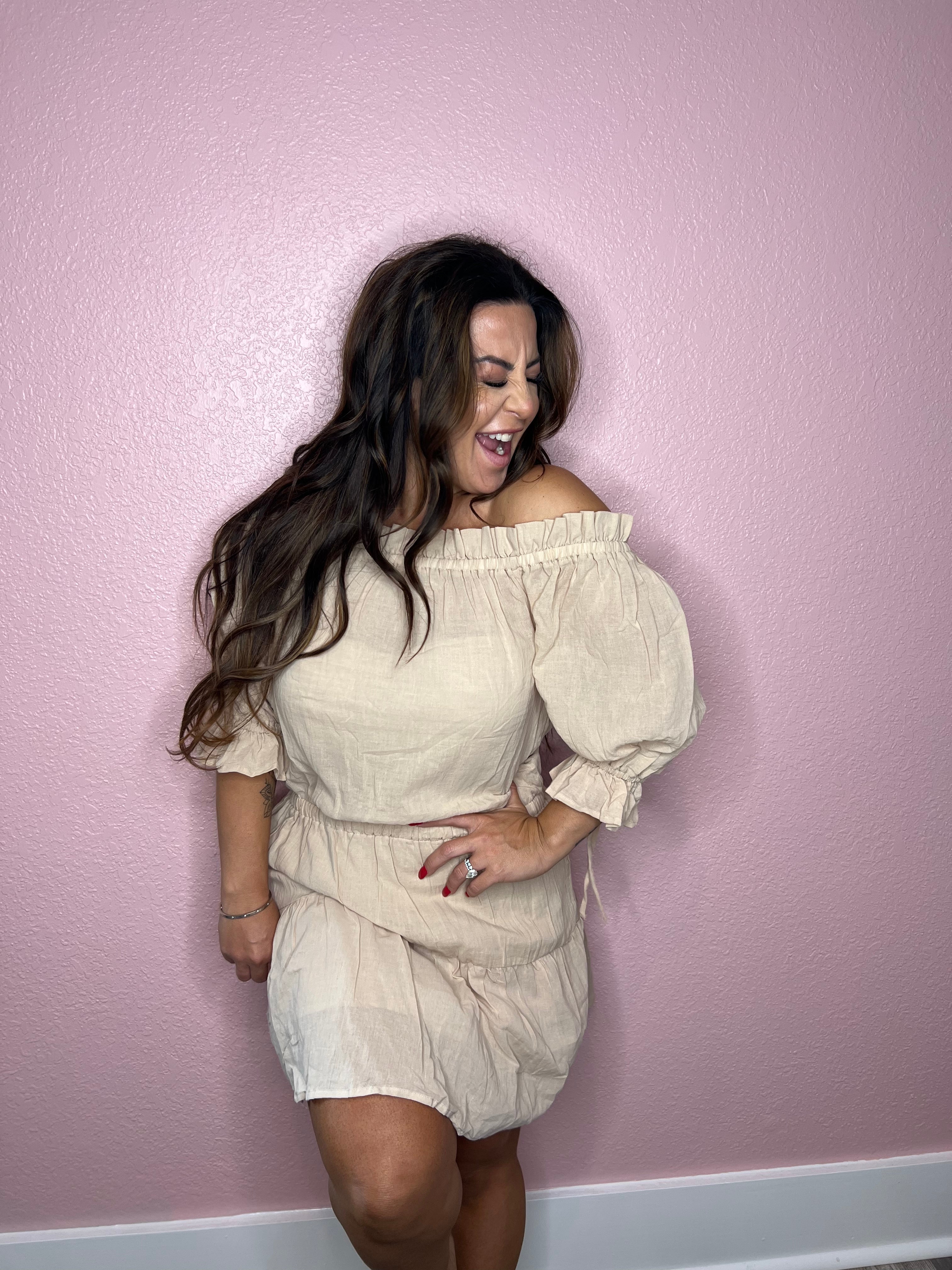 Khaki Ruffled Sleeve Dress