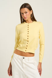 The Greii  Yellow Long Sleeve Button Up Knit Top  30a