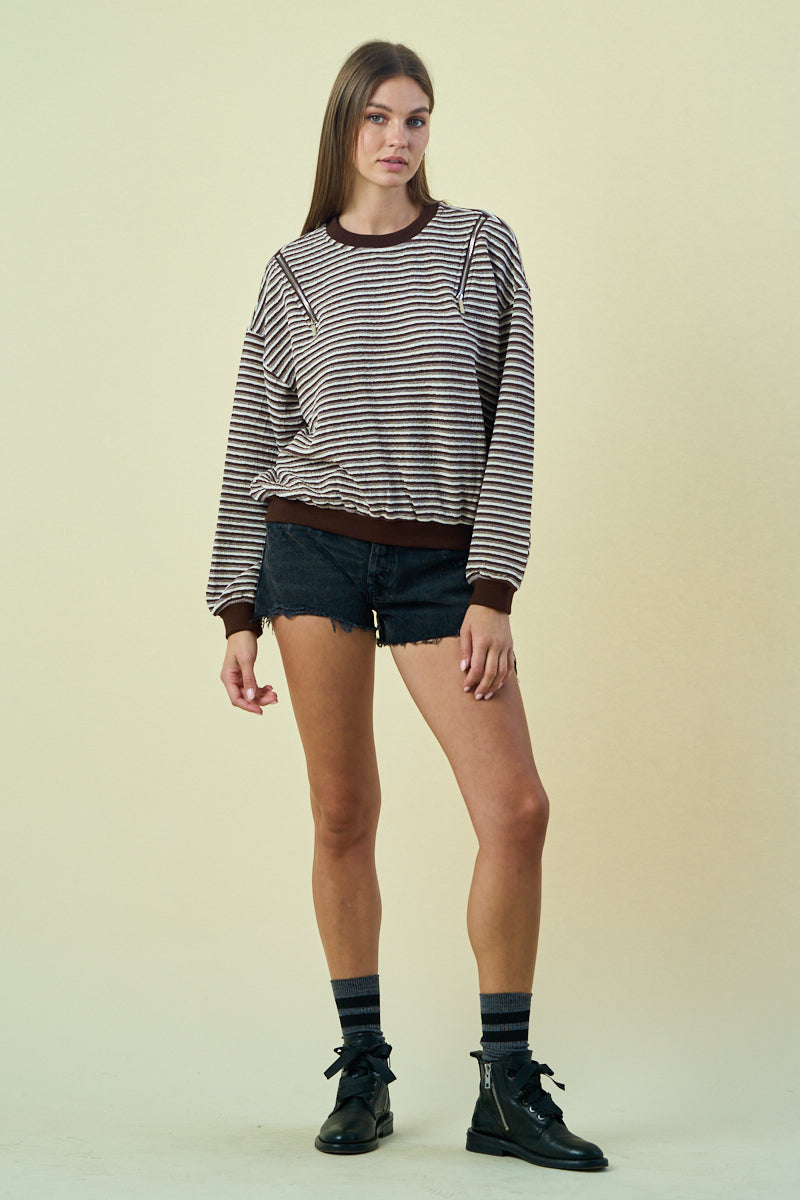 The Greii Brown and White Striped Lightweight Sweater 30a