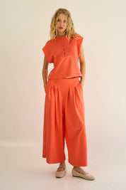 The Greii Buttoned Placket Knit Summer Top Coral 30a