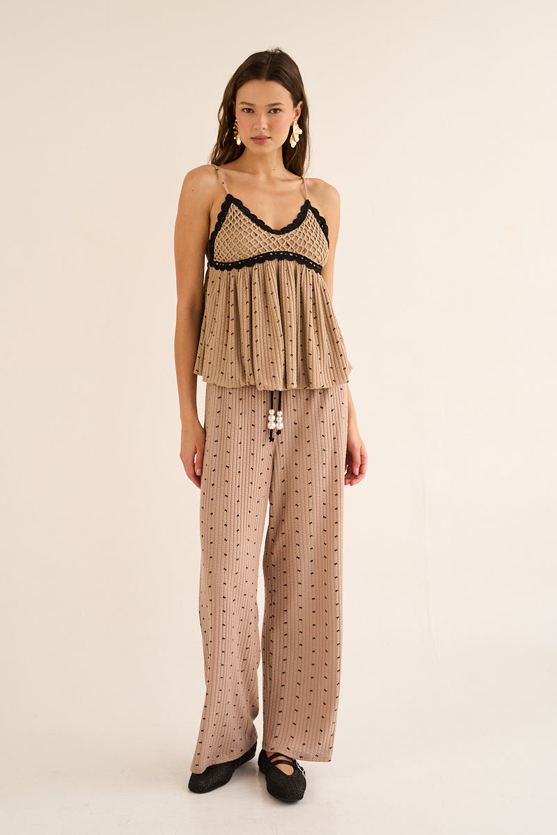 The Greii Chic Bow Print Taupe and Black Set 30a
