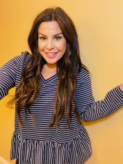 Striped Ruffle Bottom Long Sleeve top *Final Sale*