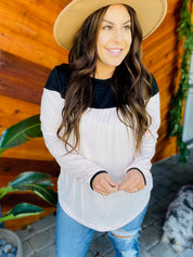 Soft Long Sleeve Color Block Black and Pink Top