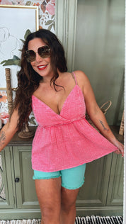 Distressed Acid Wash Pink Baby Doll Tank Top