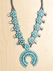 Montana Squash Blossom Necklace with Turquoise Accent, Silver
