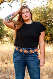 Ride For The Brand Darlin' Orange Floral Concho Link Belt Plus