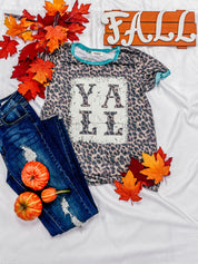 Y'all on Leopard Ringer Tee