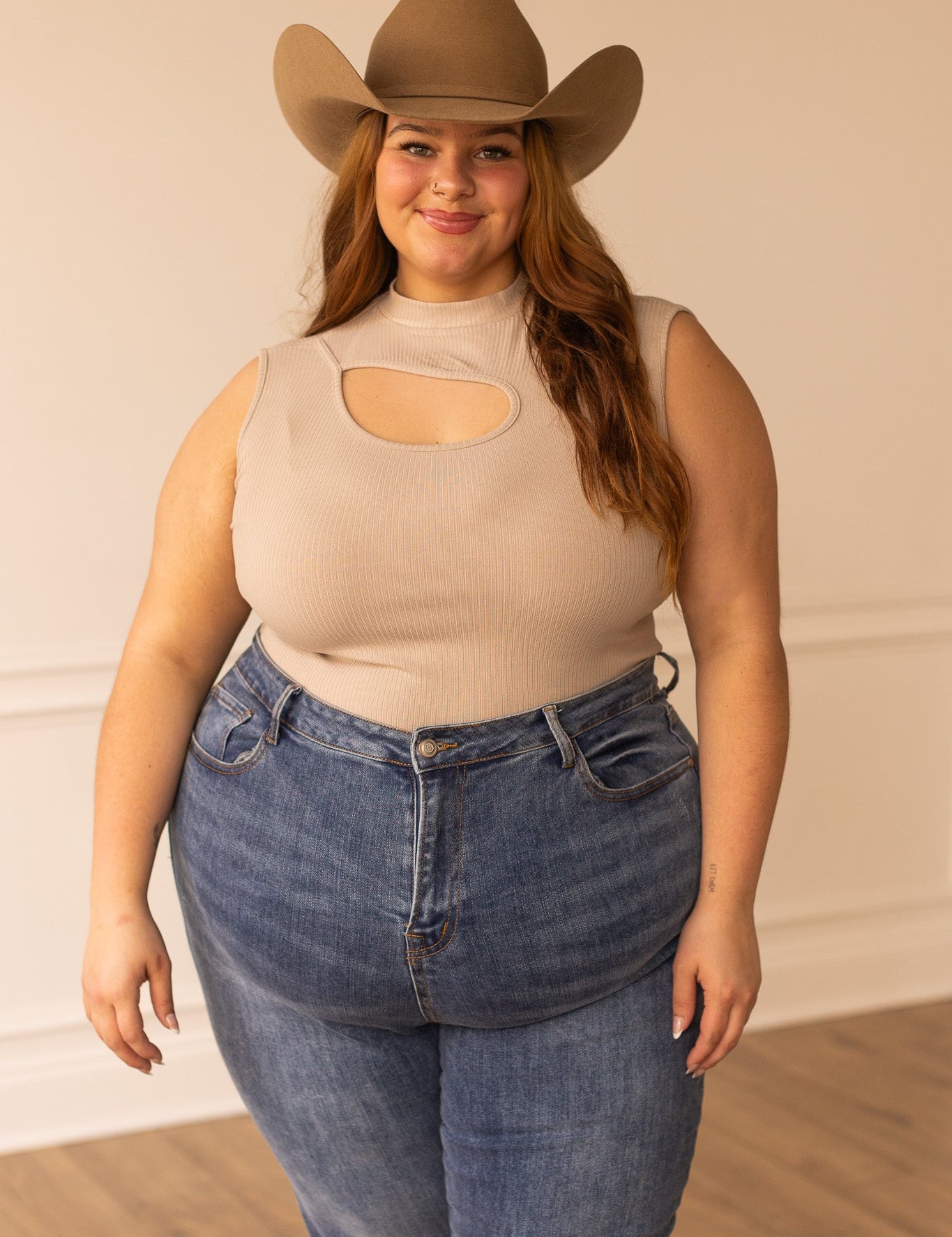 Ribbed Crop Top, Beige