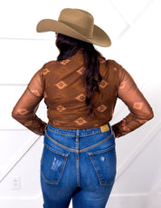 Southwestern Aztec Mesh Top, Brown