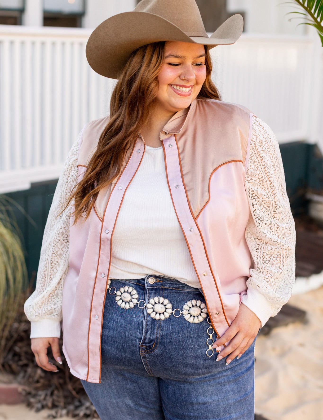 Sleeveless Satin Western Fringe Top