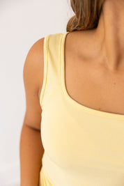 Bella Square Neck Rib Knit Tank Top, Yellow