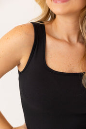 Bella Square Neck Rib Knit Tank Top Black
