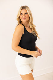 Bella Square Neck Rib Knit Tank Top Black