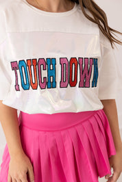 Glitter "Touchdown" on White T-Shirt