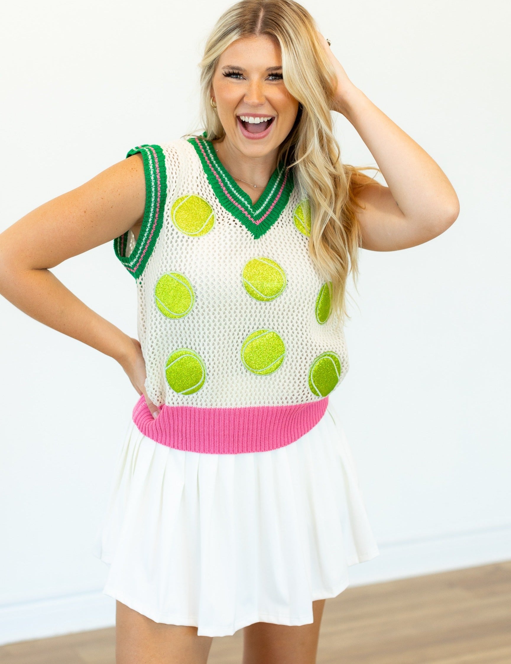 Tennis Ball Glitter Patches Sweater Vest