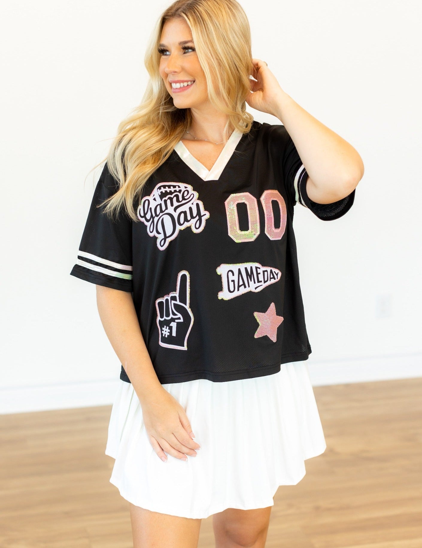 Gameday Black Jersey With Iridescent Sequin
