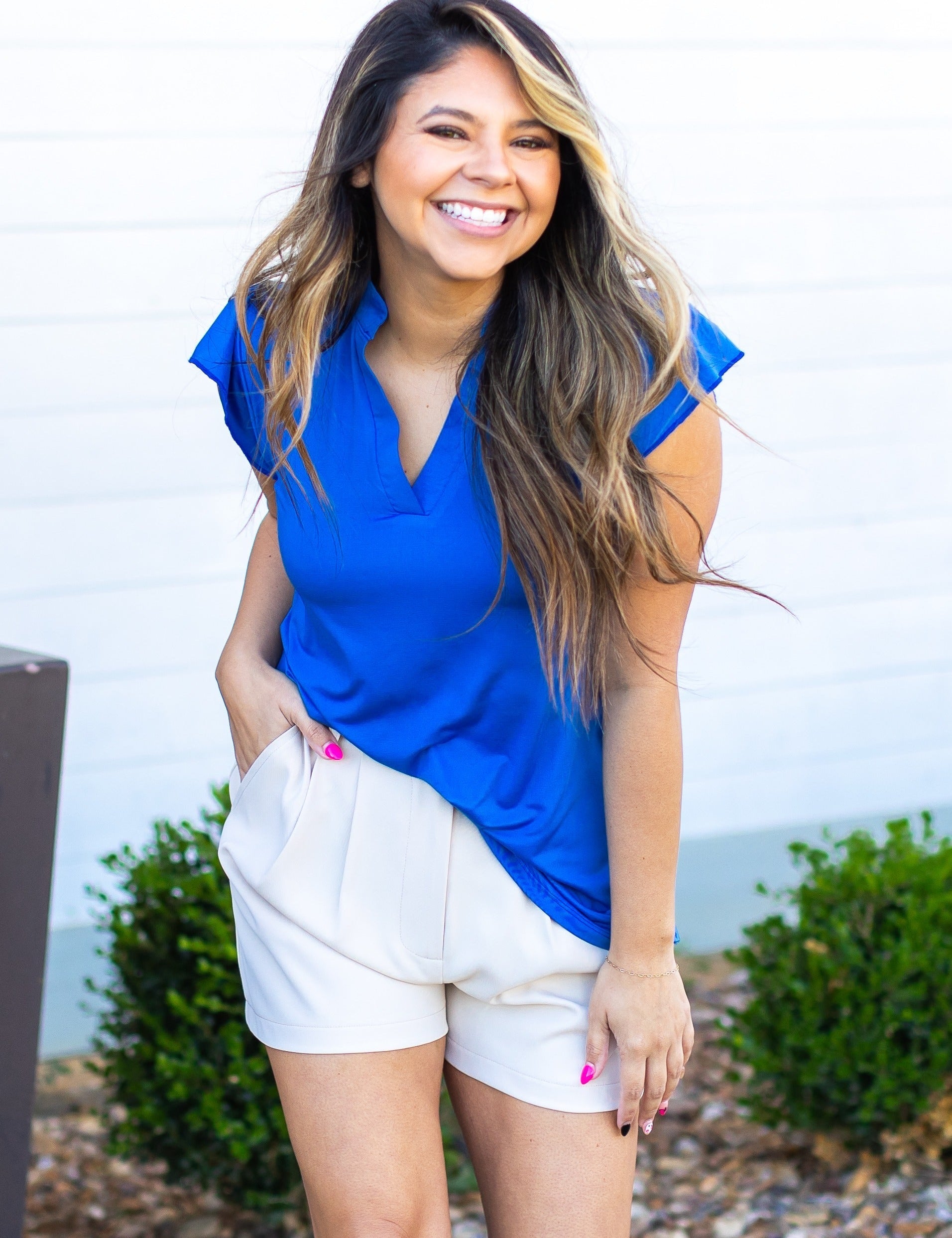 The Nicole V-Neck Top, Blue