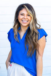The Nicole V-Neck Top, Blue