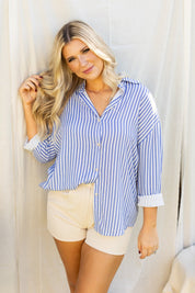 The Kathryn Button-Up, Striped Blue