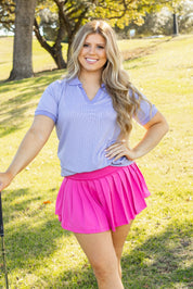Rib Knit Polo Top, Lavender Purple