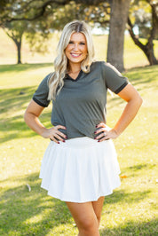 Rib Knit Polo Top, Olive Green