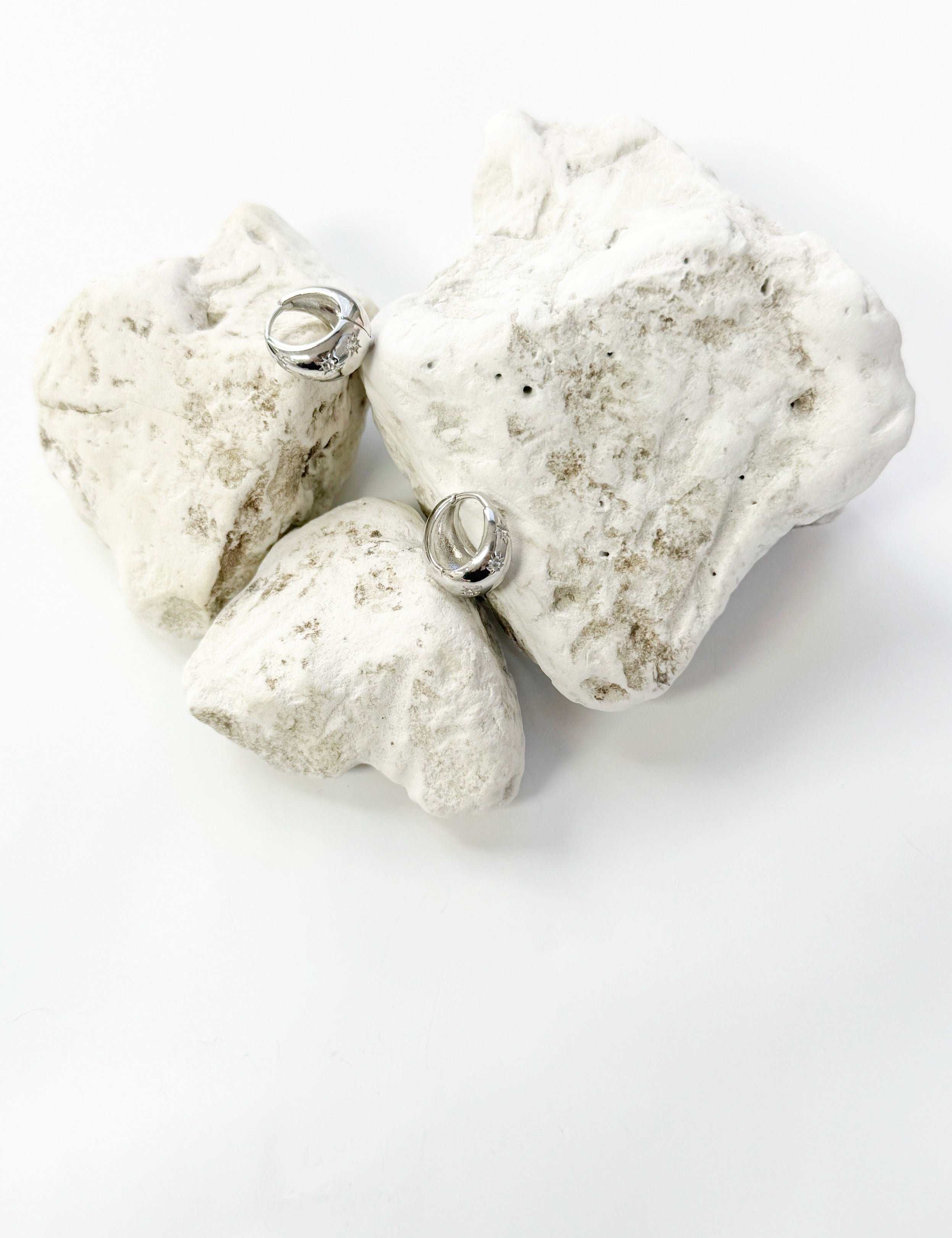 Hinged Hoops with Rhinestone Stars, Silver