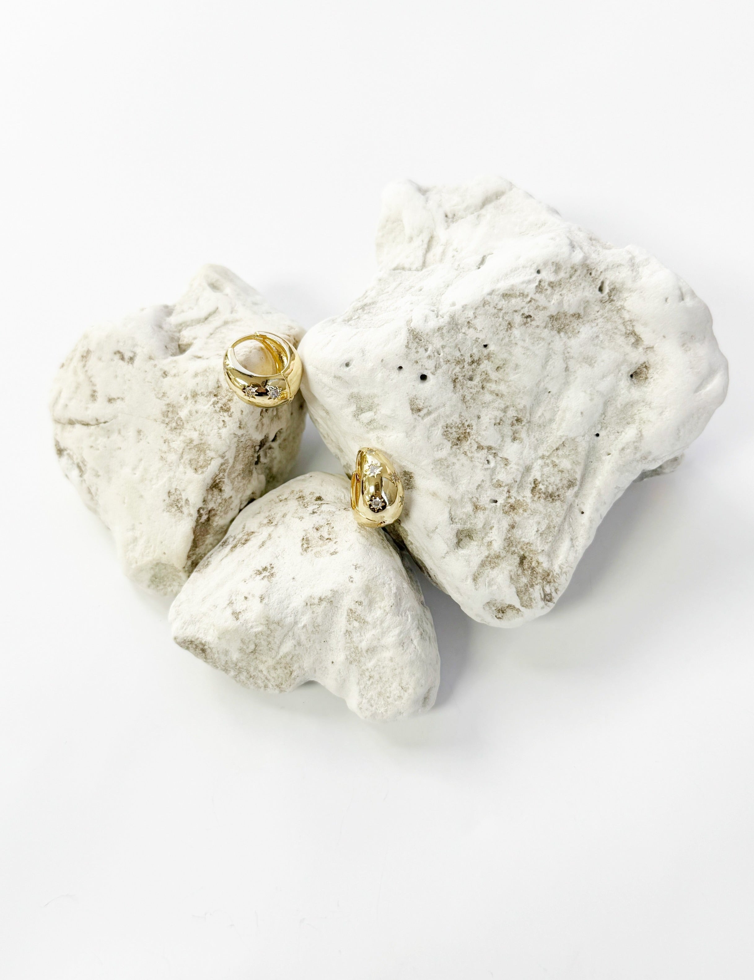Hinged Hoops with Rhinestone Stars, Gold