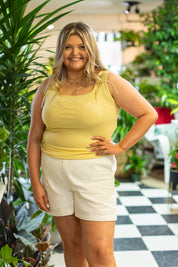 Bella Square Neck Rib Knit Tank Top, Yellow