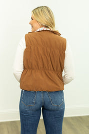 The Gillian Reversible Tan and Floral Puffer Vest