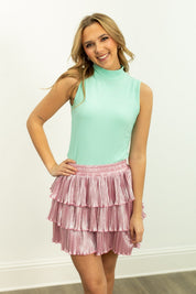 Sleeveless Ribbed Turtleneck, Mint