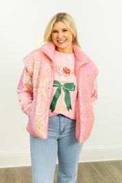 Sequin Puffer Vest, Pink