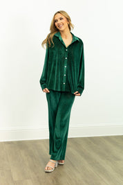 Velvet Straight-Leg Pants, Green