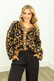 Cropped Cardigan Sweater, Leopard