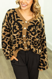 Cropped Cardigan Sweater, Leopard