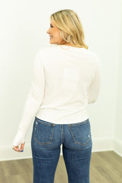 Ribbed Long-Sleeve Top, White