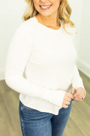 Ribbed Long-Sleeve Top, White