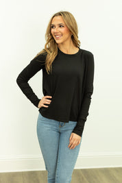 Ribbed Long-Sleeve Top, Black