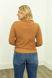Ribbed Long-Sleeve Top, Mocha