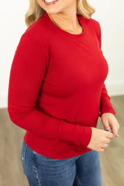 Ribbed Long-Sleeve Top, Red